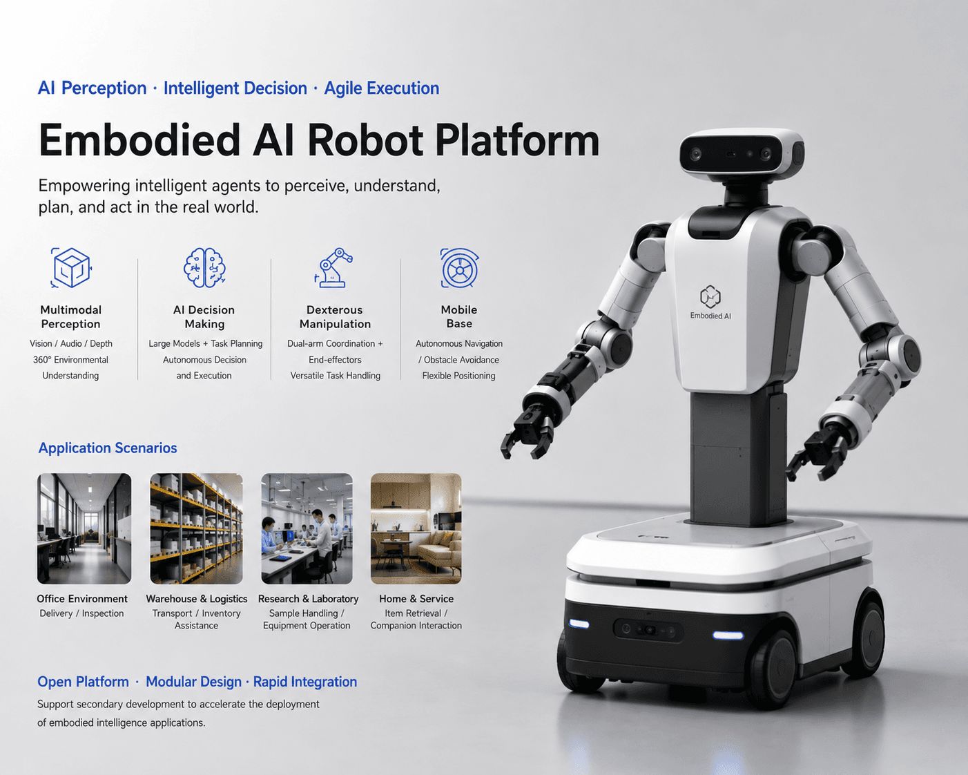 Embodied AI robot operating on a smart factory production line