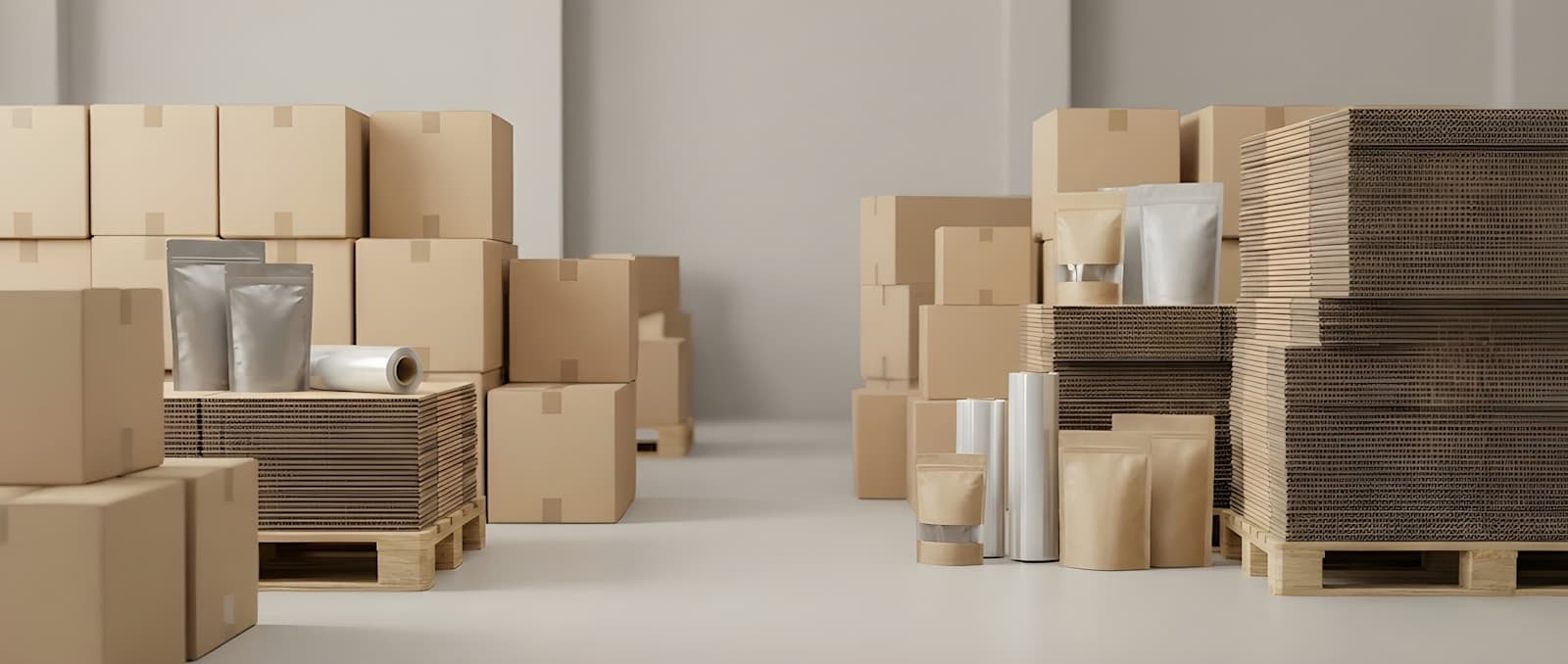 Fulfillment warehouse with packaged boxes ready for shipment