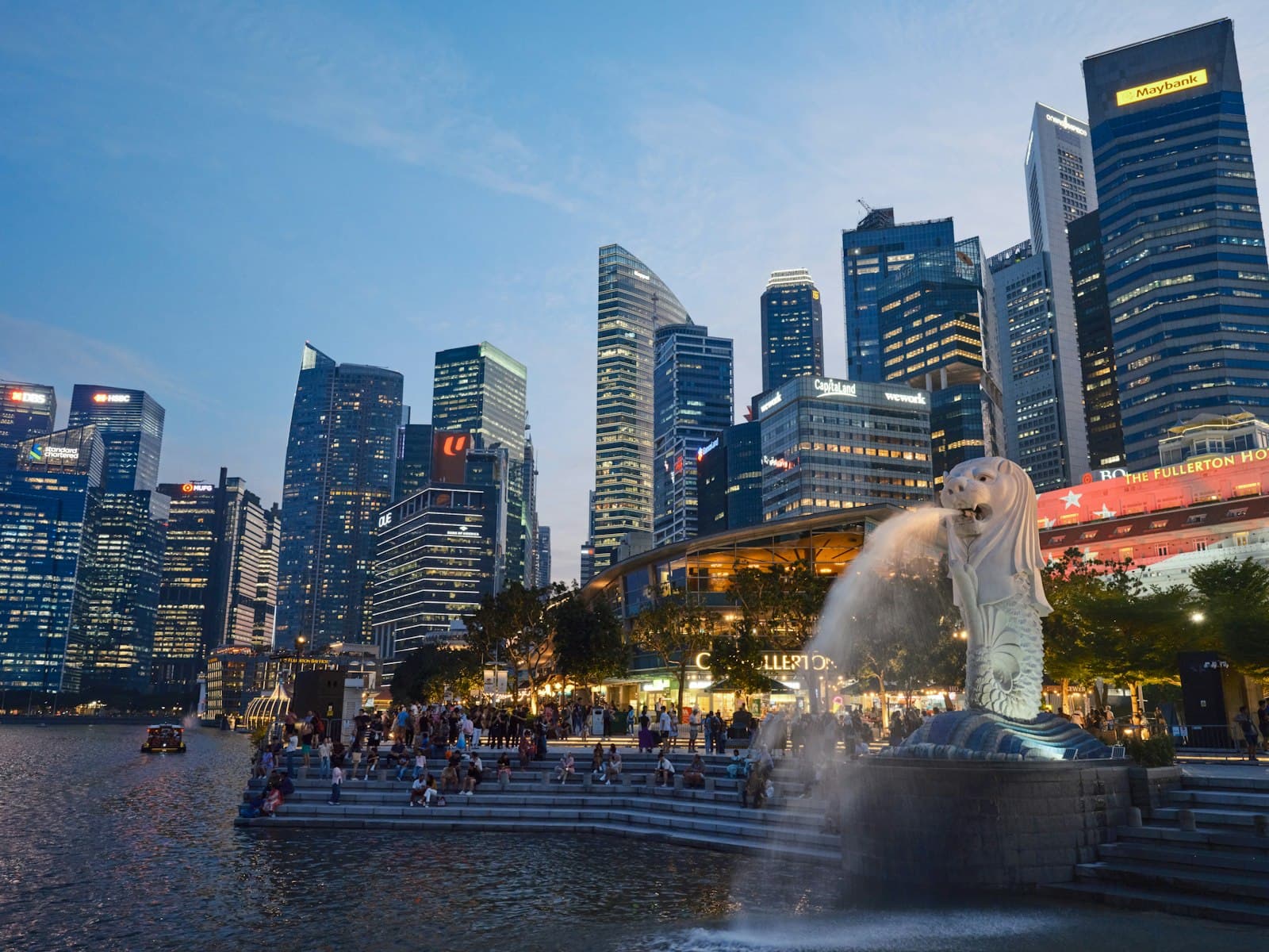 Singapore business district at night
